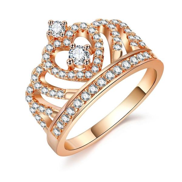 

cluster rings fdlk crown zircon ring women's wedding engagement jewelry wholesale, Golden;silver