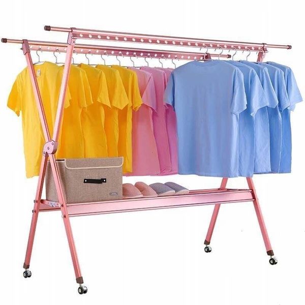 

laundry bags drying rack floor folding indoor home balcony double pole clothes