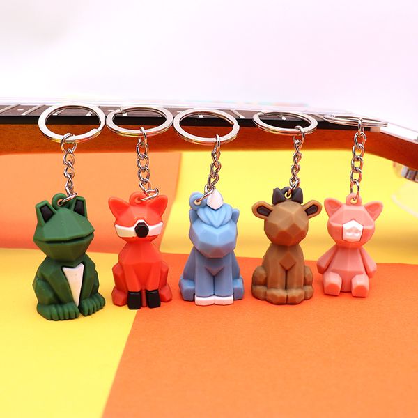 

creative cartoon geometric faceted dinosaur panda doll keychain couple car key chain backpack hanging gift 9 colors, Silver