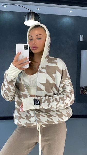 

women's tracksuits european and american autumn female fashion trend houndstooth sweater suit, Gray