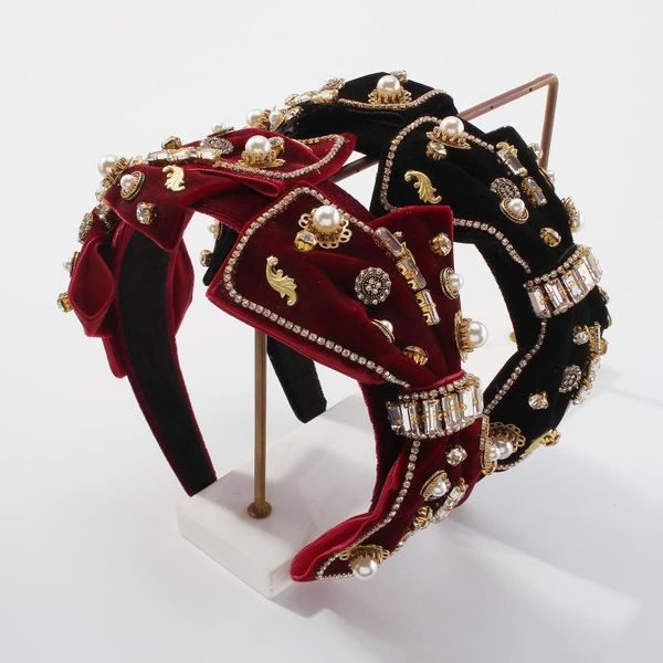 

hair clips & barrettes autumn winter rhinestone golden velvet fabric bow headband for women simulation pearl geometry headdress accessories, Golden;silver