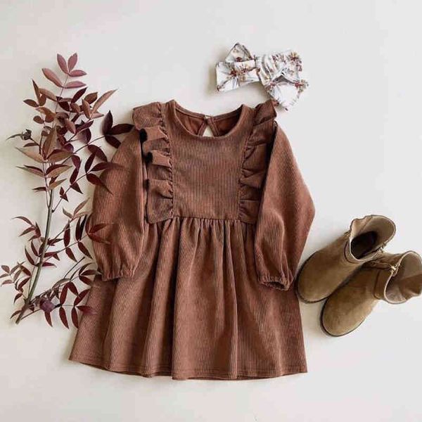 

girl's dresses girls autumn winter toddler long sleeve cotton ruffles princess kids causal corduroy pleated dress c0223, Red;yellow