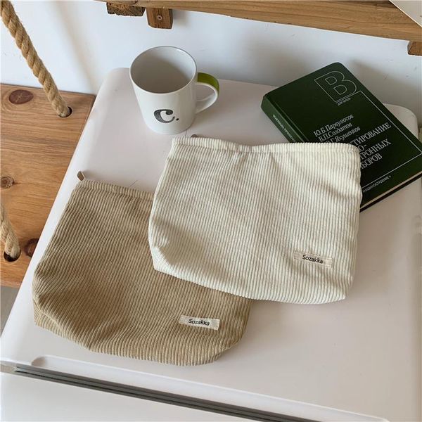 

corduroy cosmetic bag pure color travel toiletry large capacity pouch beauty storage cases make up organizer clutch bags &
