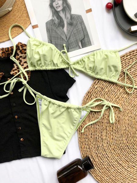 

women's swimwear 2021 summer seaside pleated bikini sweet lady split swimsuit beachwear 2 piece set women, White;black