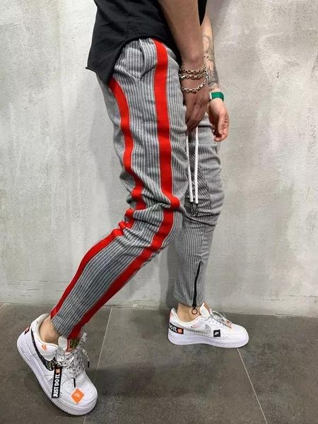 

pants printed men's color matching small fashion casual foot sports, Black