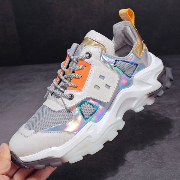 

men's thick soled dad's men's fashion casual trend board mesh raised shoes, Black