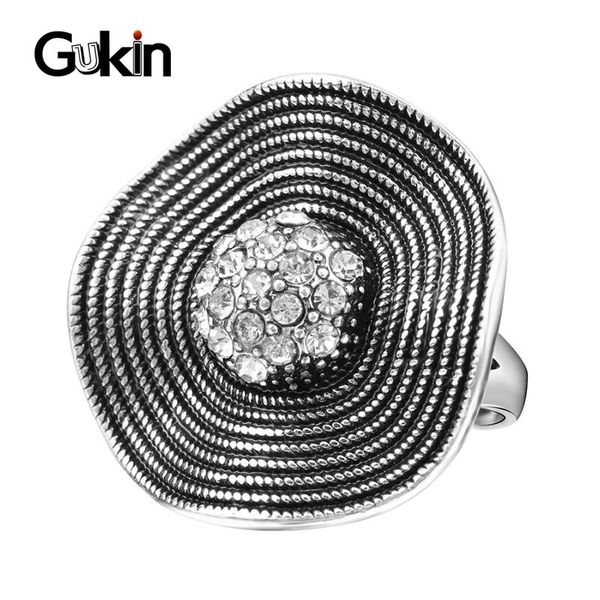 

cluster rings gukin crystal vintage ring temperament luxury flower cz zircon for women jewelry valentine gift, Golden;silver