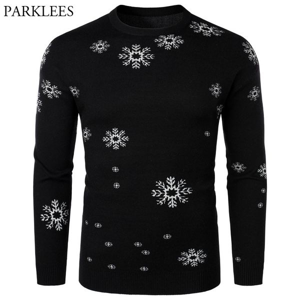 

black christmas sweater male snow print slim fit mens sweaters casual round neck jumper knitwear xmas holiday pull noel homme xl 210522, White;black