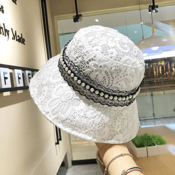 

designer pearl lace fisherman's hat for women, Yellow