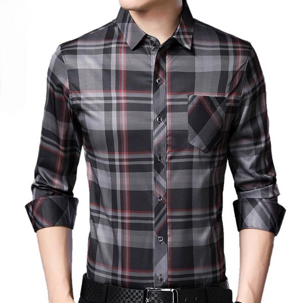 

men's casual shirts 2021 brand pocket plaid long sleeve slim fit men shirt streetwear social dress autumn mens fashions jersey, White;black