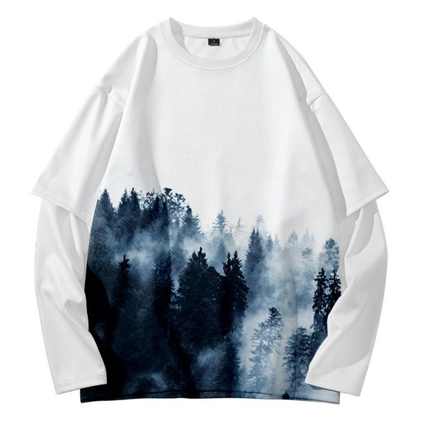 

men's hoodies & sweatshirts smoke stretches forest retro trend street shooting summer leisure fake two round neck sweaters, Black