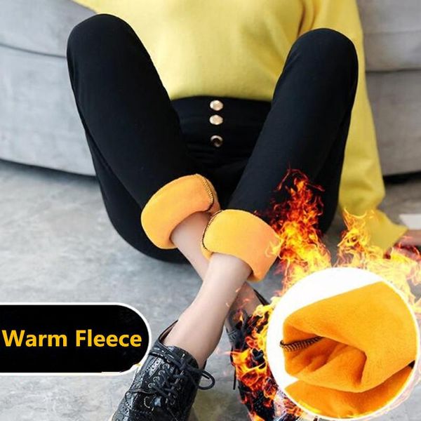

women's pants & capris wkoud winter women candy colors fleece pencil high waist warm thicken trousers female casual leggings streetpant, Black;white