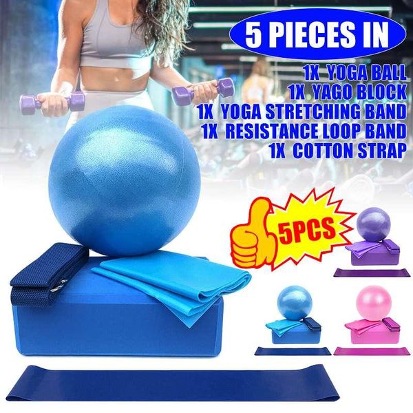 

5pcs/set yoga ball set equipment blocks gymnastic stretching strap resistance loop band exercise balls