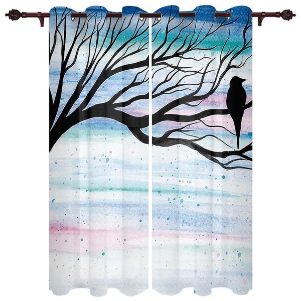 

branch bird watercolor large curtains for living dining modern simple finished room bedroom curtain & drapes