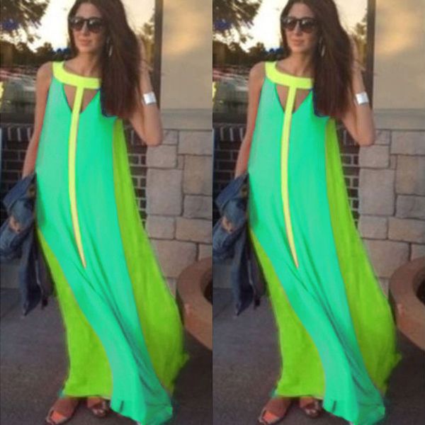 

women summer boho long maxi evening party dress beach dresses chiffon dress 210419, Black;gray