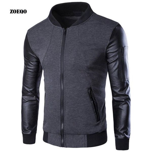 

men's jackets zoeqo men hoodies patchwork leather sleeve casual sweatshirt jacket coat brand tracksuits for mens masculino, Black;brown