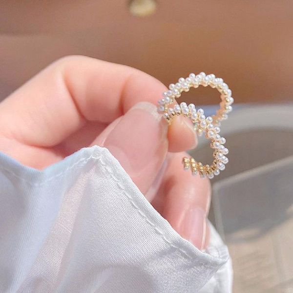 

hoop & huggie korean simple double row pearl temperament gentle earrings for ladies and girls daily chic niche c-shaped, Golden;silver