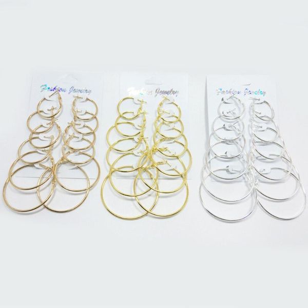 

hoop & huggie 1 pair/set vintage gold color big circle earrings for women steampunk ear clip party jewelry accessories gift, Golden;silver