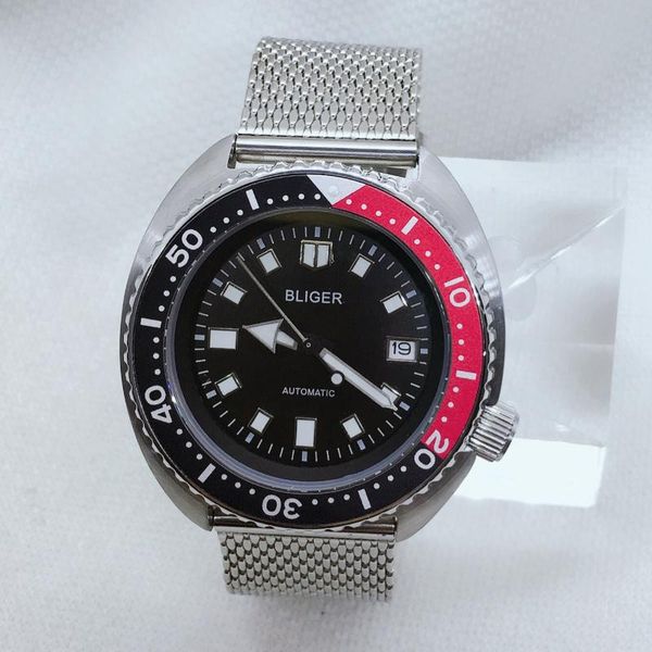 

wristwatches 904l stainless steel bracelet sapphire glass rotating black red bezel dial casual swimming men's automatic watch, Slivery;brown