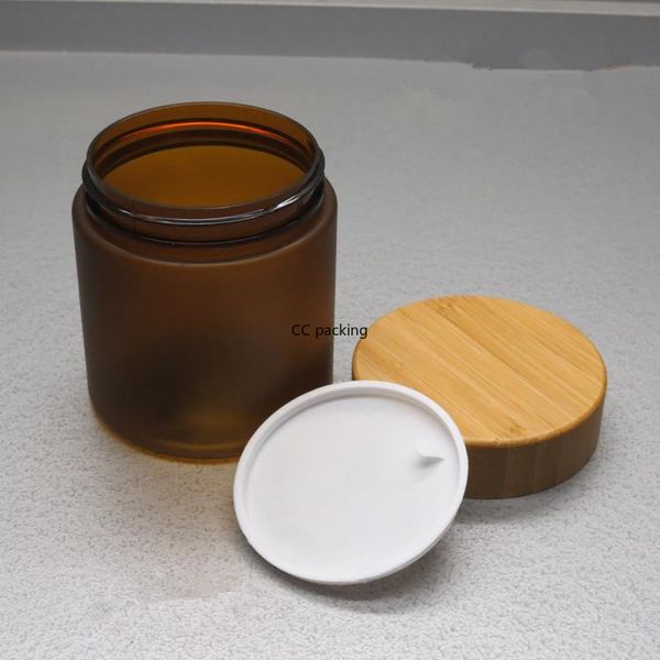 

storage bottles & jars 50pcs*150g 250g cosmetic pump spray cream amber frosted with bamboo caps,makeup eco friendly bottle jar