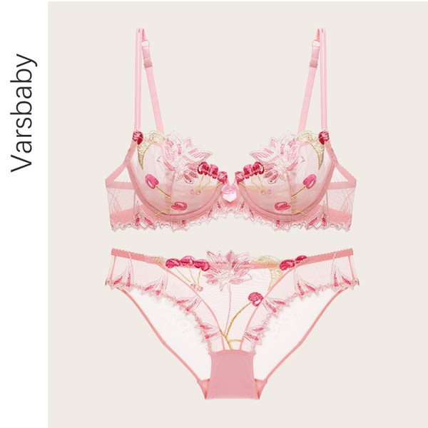 

bras sets floral lace transparent underwear women ladies comfortable bra set, Red;black