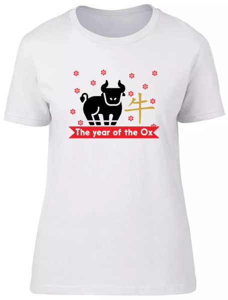 

the year of ox fitted womens ladies t shirt, White;black