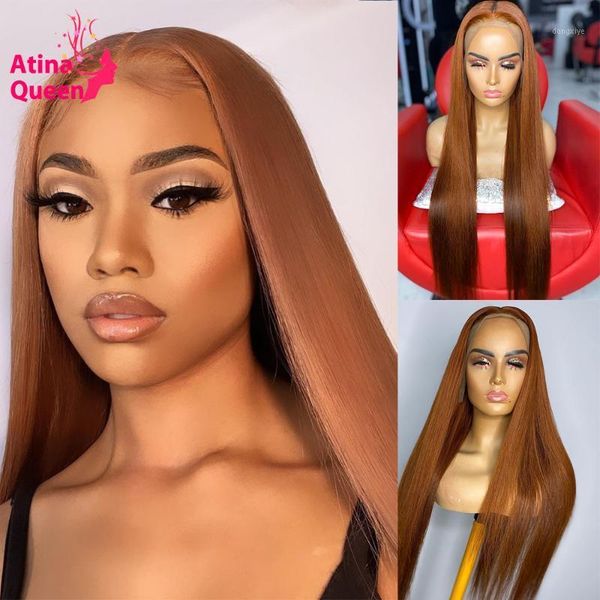 

pre plucked ginger colored human hair wigs hd transparent lace frontal perruque 30 inch straight glueless orange remy1, Black;brown