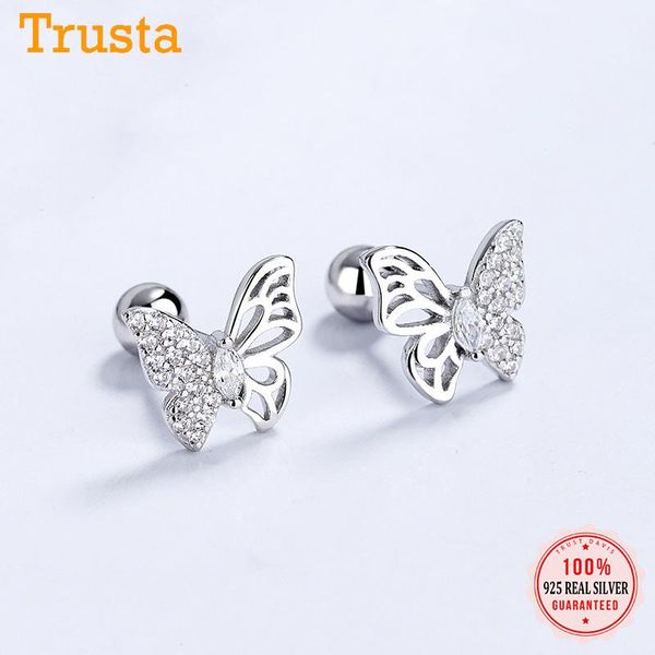 

stud trustdavis real 925 sterling silver fashion insect butterfly cz screw beads earrings for women minimalist jewelry da2242, Golden;silver