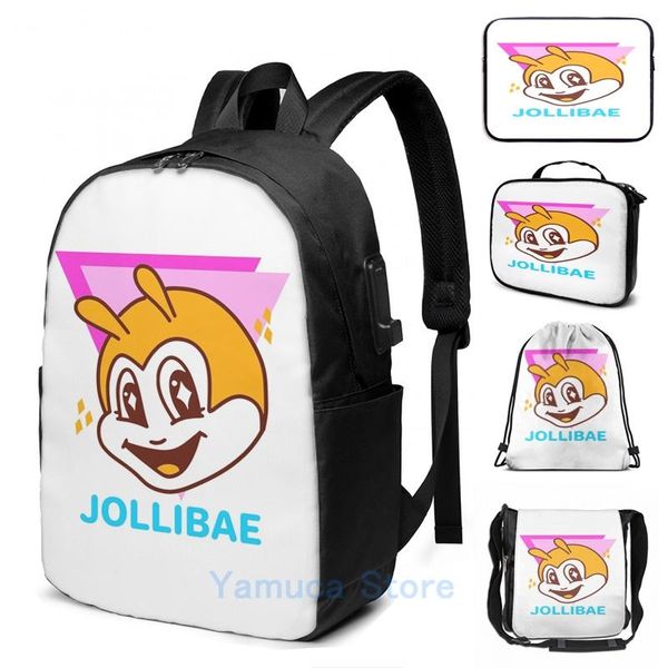 

backpack funny graphic print jolli bae kawaii shirt usb charge men school bags women bag travel laptop