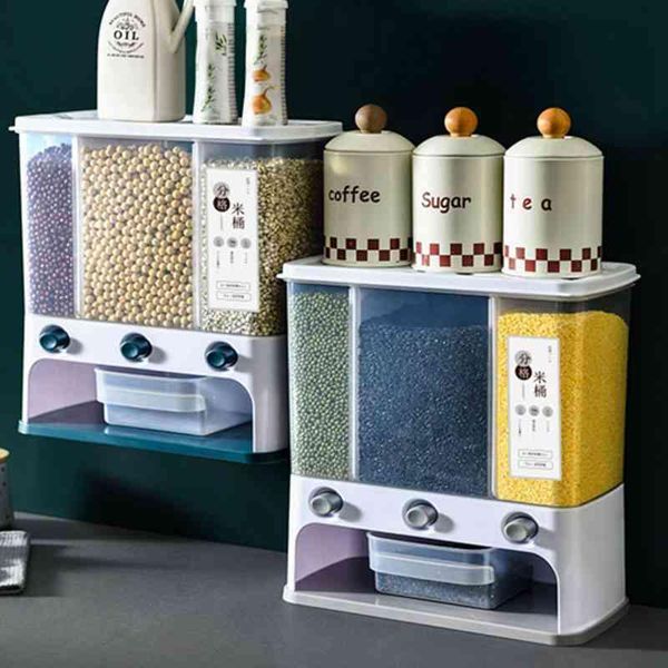 

transparent sealed storage box grains tank wall-mounted moisture-proof rice barrels bean dispenser bottles & jars
