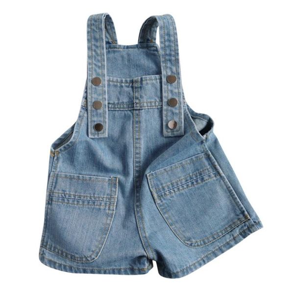 

jumpsuits 2021 summer girls denim strap shorts 1-6year kids fashion jumpsuit casual double-breasted jean pants children clothes, Blue