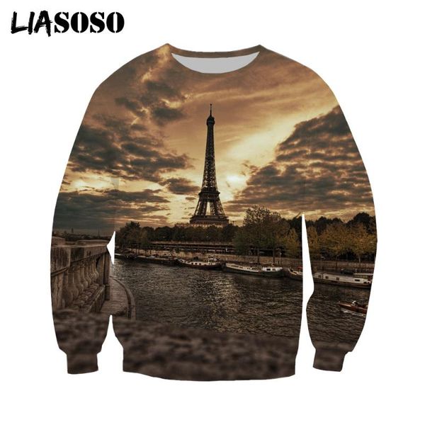

men's hoodies & sweatshirts liasoso 2021 building eiffel tower sweatshirt 3d print men women hip hop fashion street clothes long sleeve, Black
