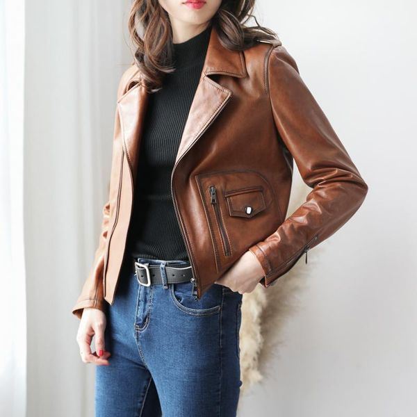 

women's leather & faux women coats 100% genuine fashion lady natural sheepskin long sleeves jackets soft, Black