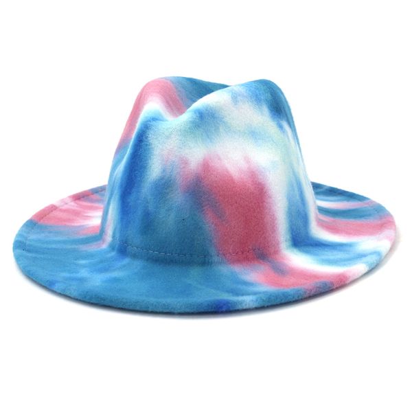 

tie dye fedora hats women men woolen wide brim colorful autumn winter women hats vintage fascinator multicolor felted hat, Blue;gray