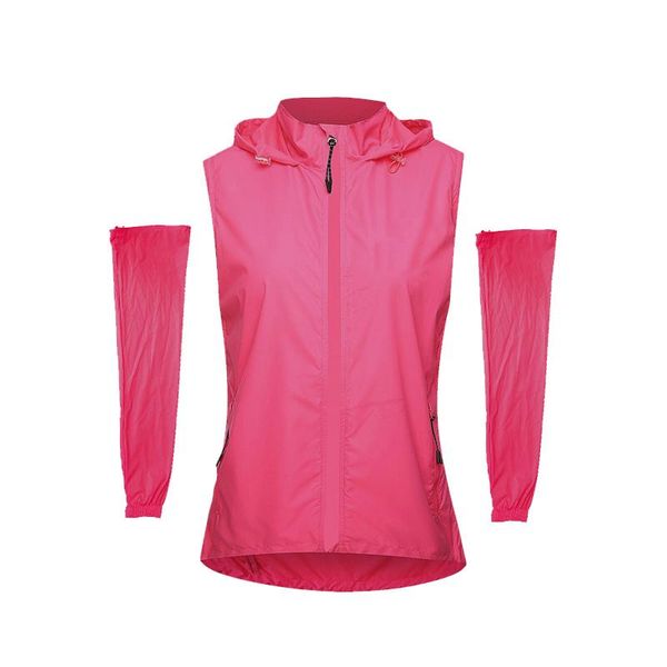 

racing jackets waterproof women cycling windproof riding vest bike clothes uv protection bicycle coat lightweight removable sleeve, Black;red