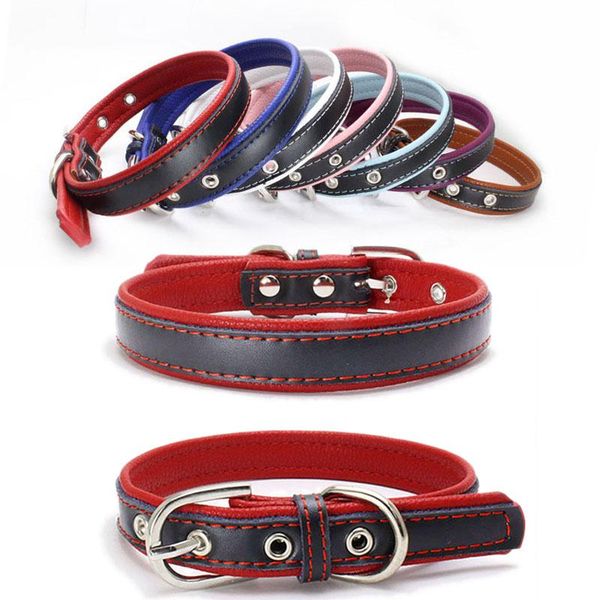 

dog collars & leashes padded leather collar comfortable soft genuine pet for all sizes dogs cats white red purple blue pink brown