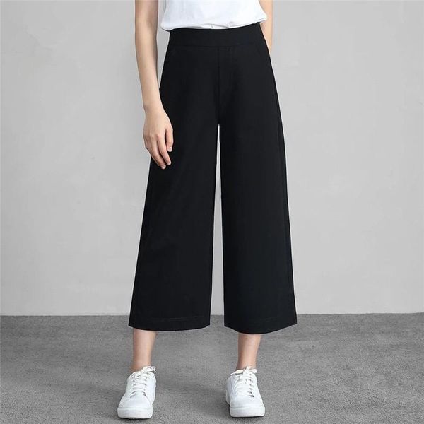 

women's pants & capris fashion casual chiffon high waist ankle-length wide leg solid loose slim elastic trouser plus size, Black;white
