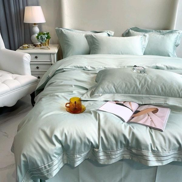 

european-style simple 100 long-staple cotton embroidery four-piece el solid color pure duvet cover bedding sets