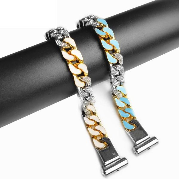 

link, chain 7inch men's hip hop miami cuban metal solid bracelet white blue enamel dripping oil luxury wedding jewery classic arm 18/16c, Black