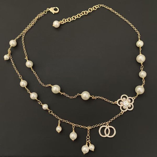 

c family letter necklace korean short multi-layer pearl clavicle neckband temperament collar small fragrance chokers, Silver