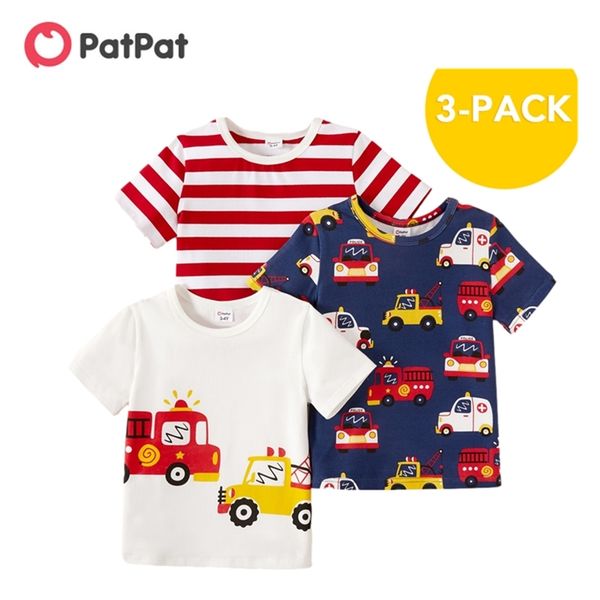 

arrival summer 3-piece toddler boy ambulance firetrucks striped tees children's clothing 210528, Blue