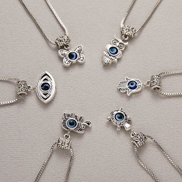 

2022 charm turkish jewelry evil blue eye butterfly turtle owl palm necklace for women men pendant clavicle chain choker jewelry gi3276204, Silver