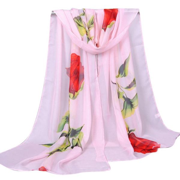 

scarves 20# women scarf autumn warm soft long voile neck large wrap shawl stole pink grey floral print lady beach shawls, Blue;gray