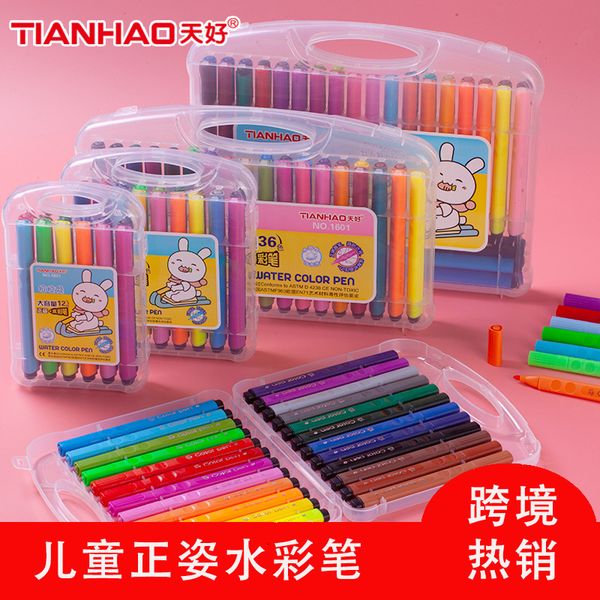 

painting pens zhengzi children's water pen 24 36 / 48 water soluble art color triangle graffiti set gift, Black;red