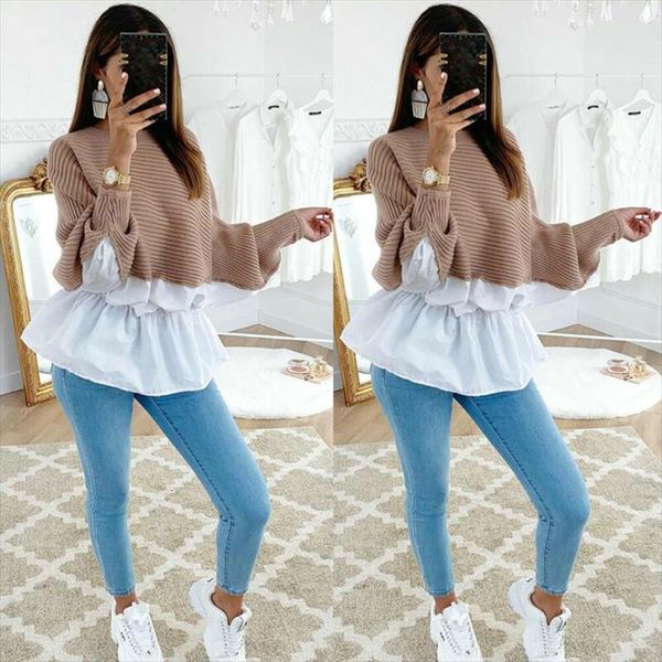 

meihuida women fashion long sleeve sweater soft comfortable casual batwing patchwork pullover loose oversized shirts streetwear, White;black