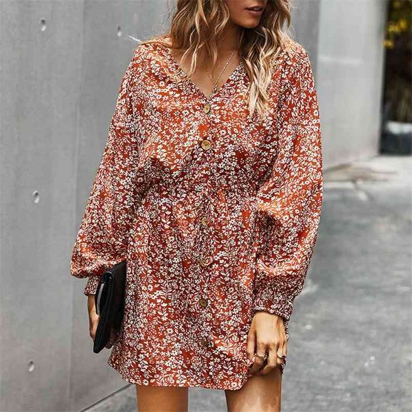 

foridol oversized floral print dress women autumn winter long sleeve elegant dress ladies loose casual short dress 210415, Black;gray