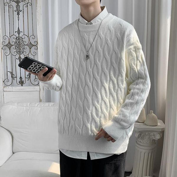 

men's sweaters autumn round neck pullover solid color sweater loose couple twist knit tide, White;black