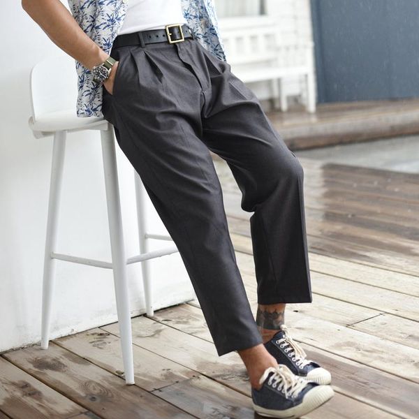 

men's pants nine-point trousers men casual retro vintage classic all, Black