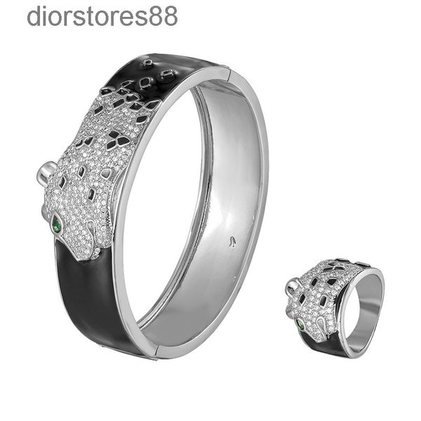 

bangles bracelet micro inlaid paint embossed leopard high-end fashion female jewelry ring, Black