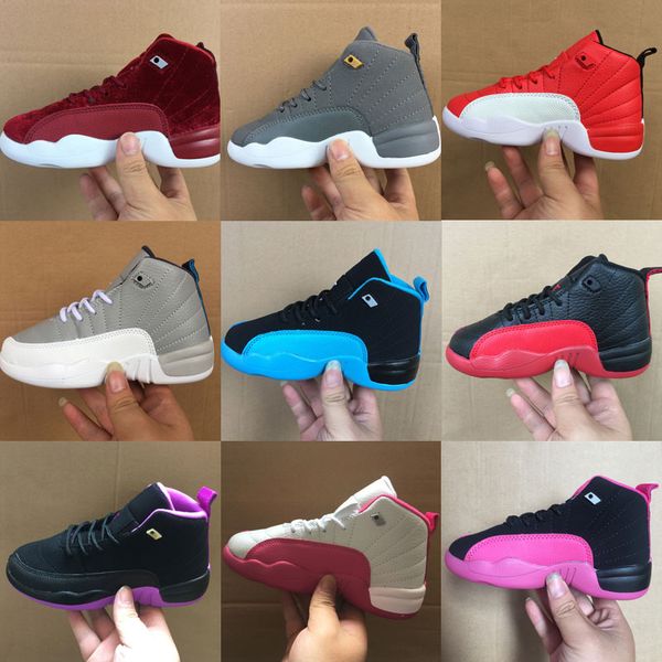

2022 bordeaux hyper violet td infant 12s kids boys basketball shoes gamma blue jumpman 12 outdoor running comfortable sneakers trainers size, Black